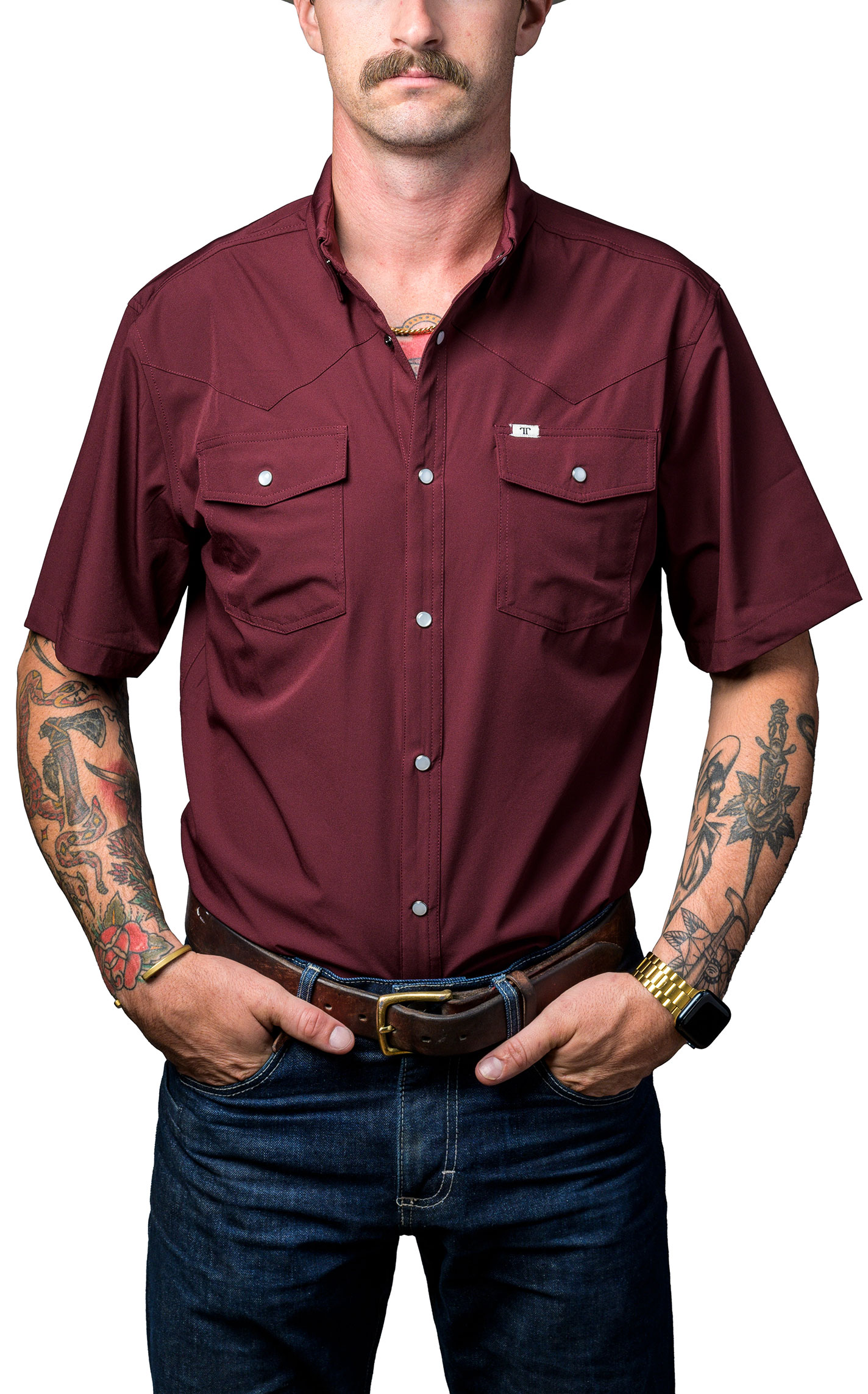 Ferrell Men's Burgundy Short Sleeve Western Shirt - Image 1