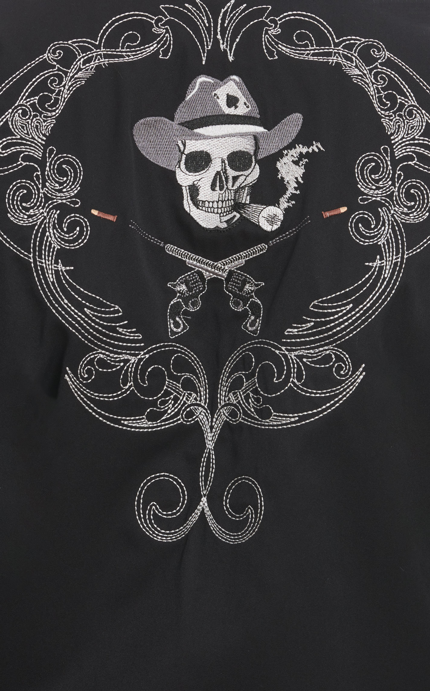 Scully Men's Black Old School Skulls Guns & Cards Embroidery Long Sleeve Western Shirt - Image 1