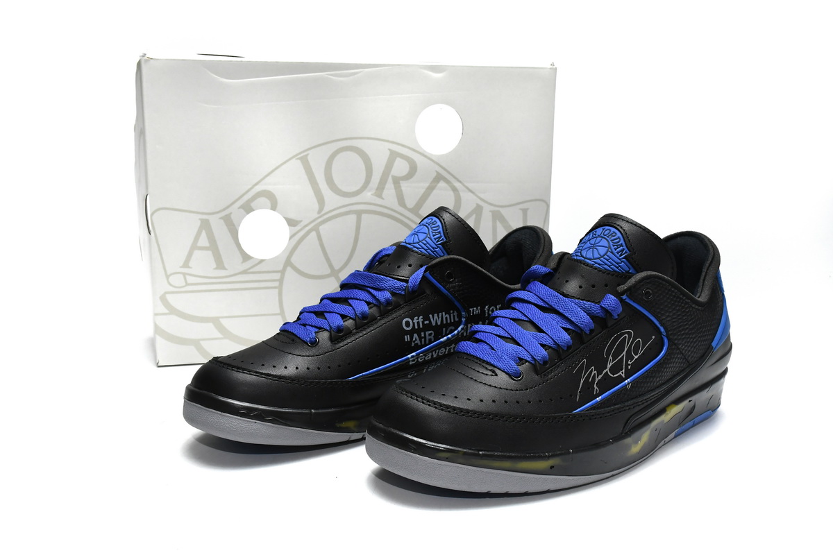 Off White x Air Jordan 2 Retro Low SP Black and Varsity Royal DJ4375-004