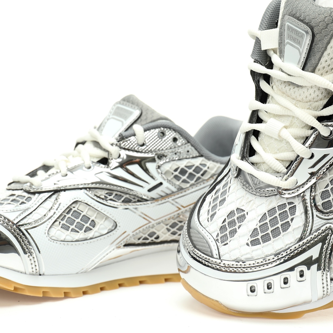 Bottega Veneta Orbit Lace-up Low Sneakers Silver White 741357v2x401425