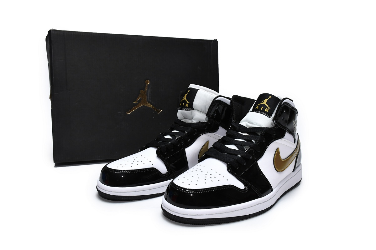 Air Jordan 1 Mid SE Black Gold Patent Leather 852542-007