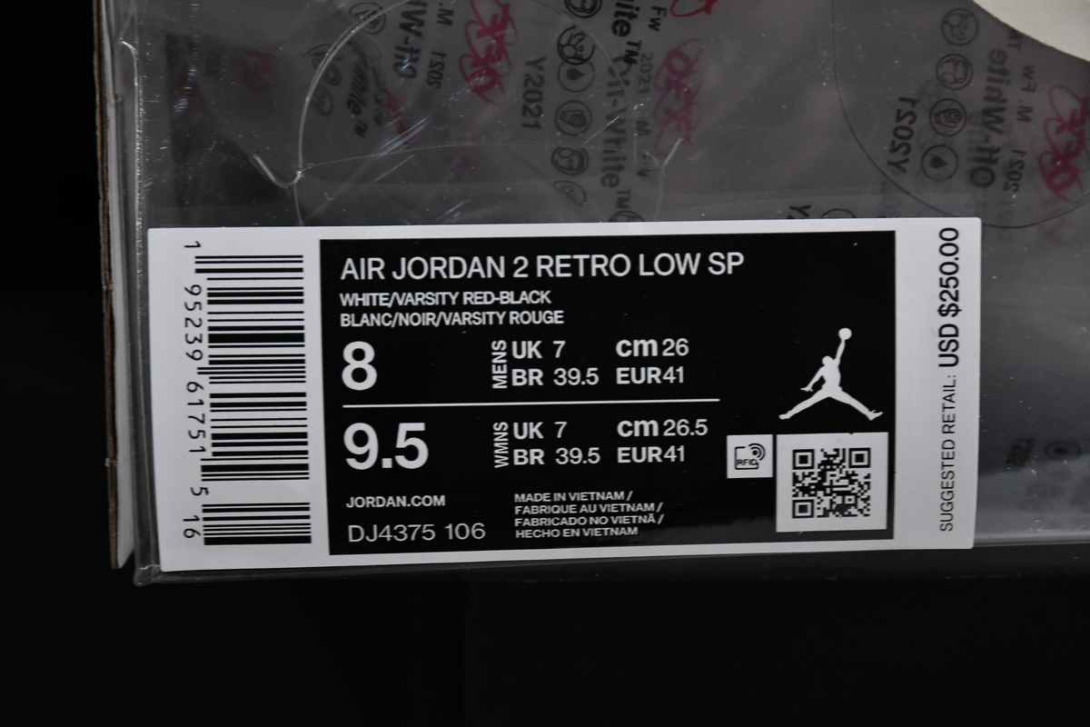 Off White x Air Jordan 2 Retro Low SP White and Varsity Red DJ4375-106