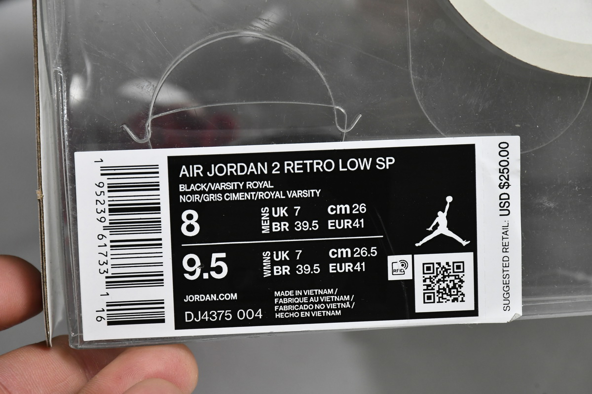 Off White x Air Jordan 2 Retro Low SP Black and Varsity Royal DJ4375-004