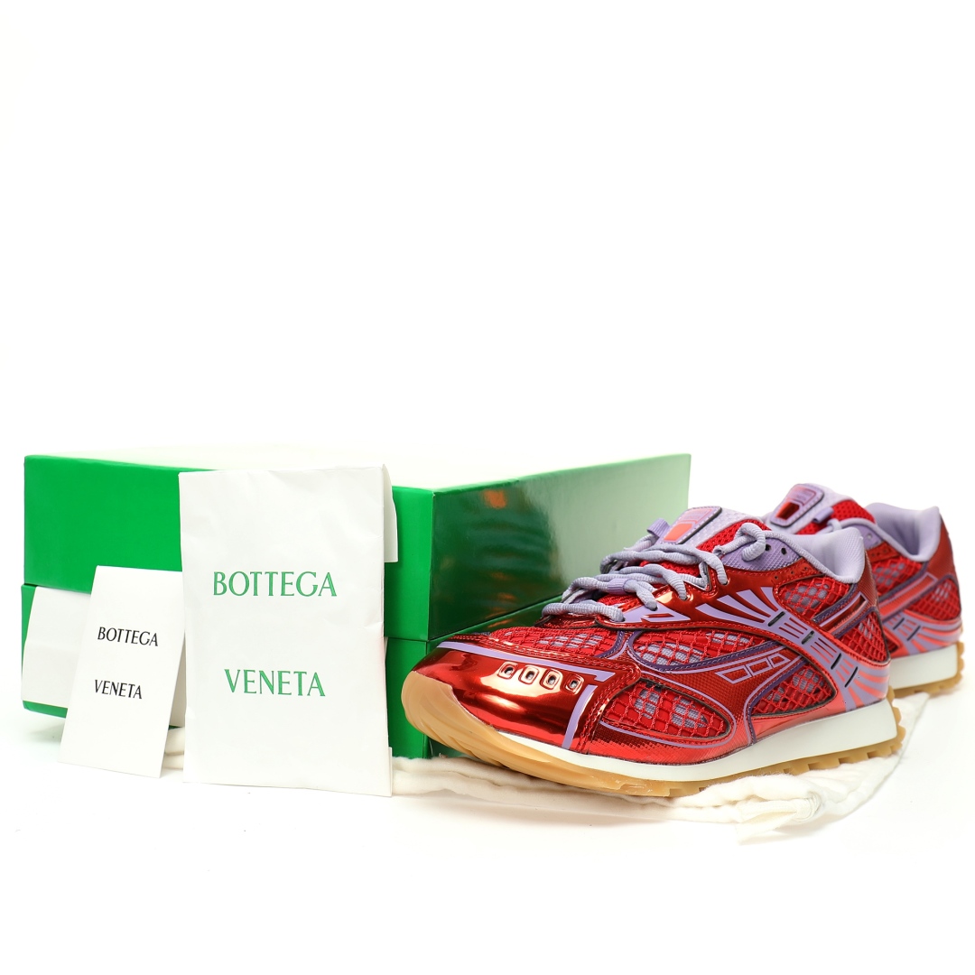 Bottega Veneta Orbit Lace-up Low Sneakers Metal Red Wisteria 755915v2x405851