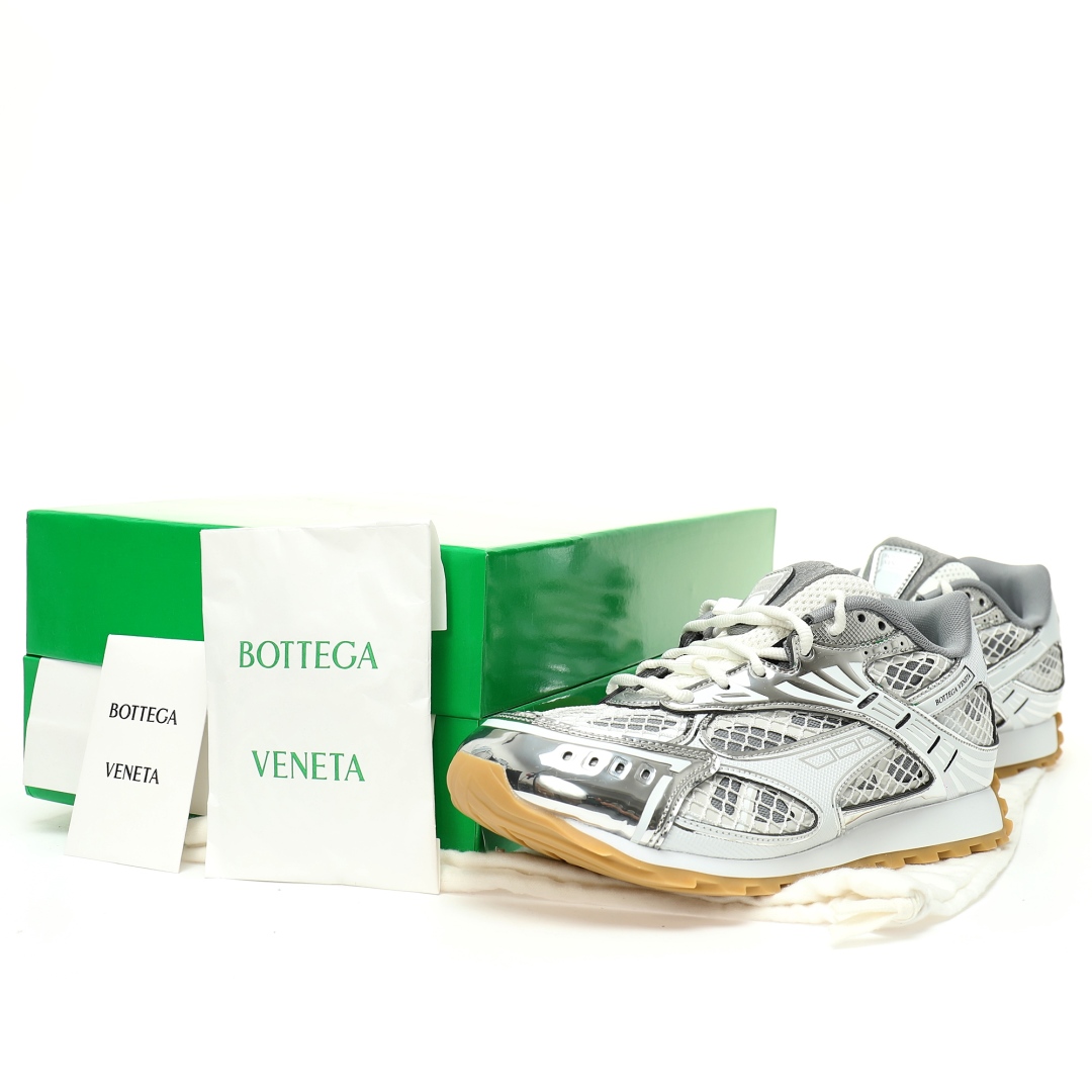 Bottega Veneta Orbit Lace-up Low Sneakers Silver White 741357v2x401425