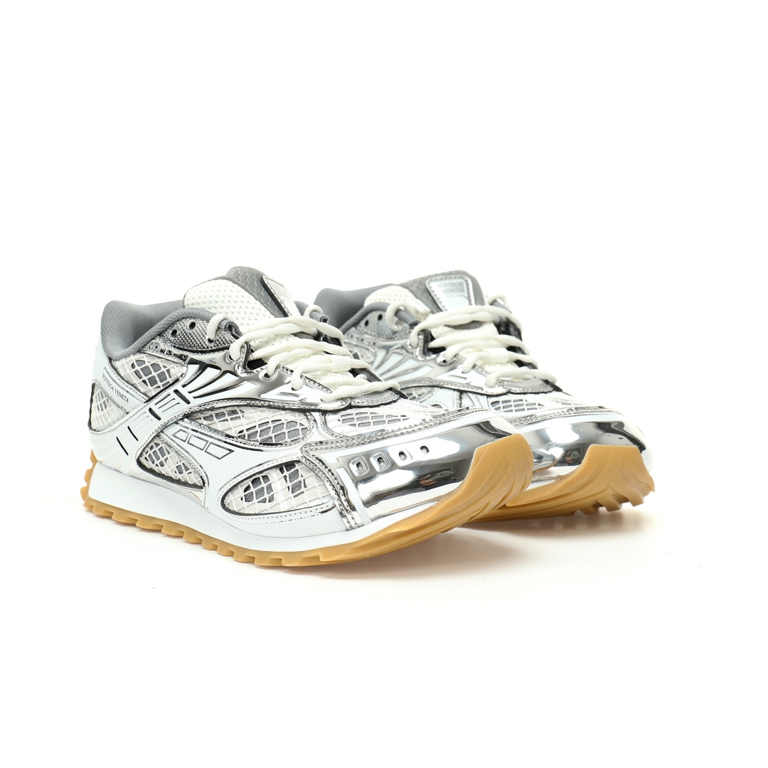 Bottega Veneta Orbit Lace-up Low Sneakers Silver White 741357v2x401425