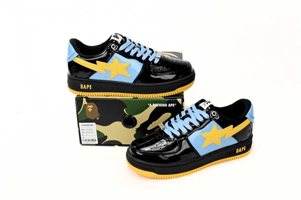 A Bathing Ape Bape Sta Low Black, Blue, And Yellow 1H20 191 046