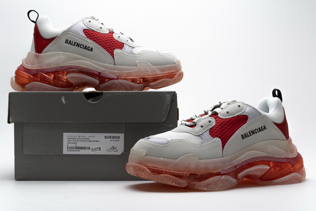 Ba***ci*ga Triple S White Red 544351 W09E1 4552