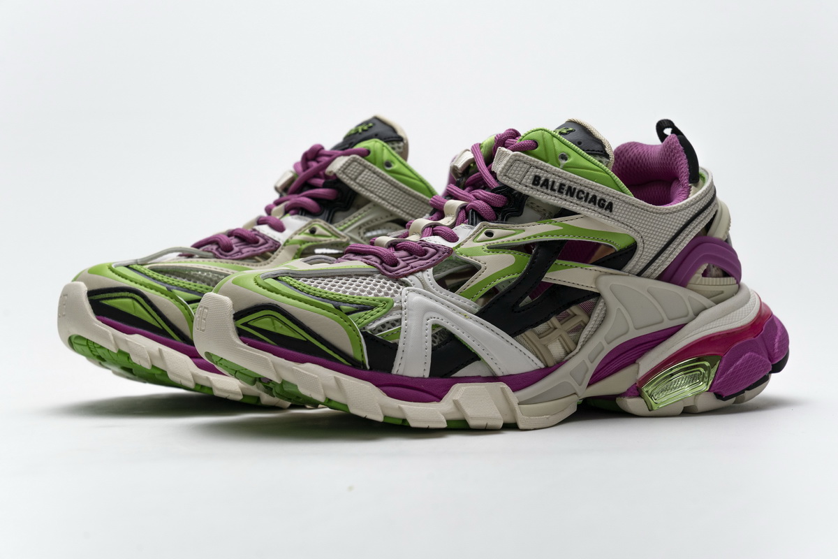 Ba***ci*ga Track 2 Sneaker White Green Pink   568615 W2GN3 9199
