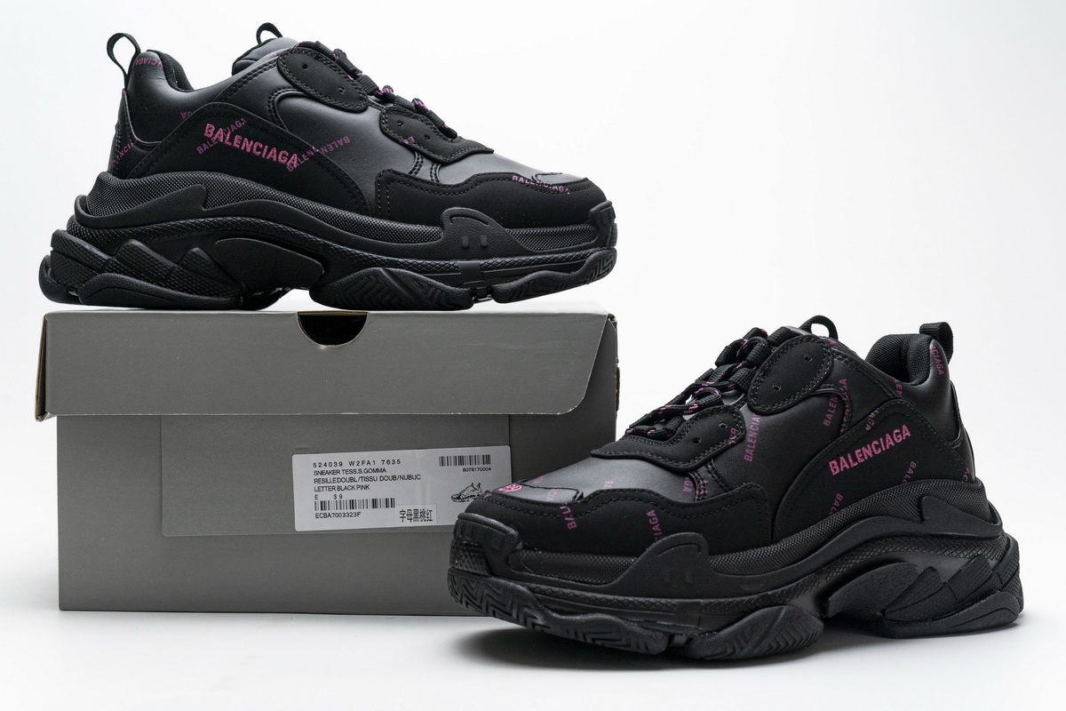 Ba***ci*ga Triple S Letter Black Pink   524039 W2FA1 7635