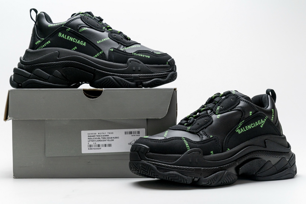 Ba***ci*ga Triple S Letter Fluorescent Yellow  524039 W2FA1 7633