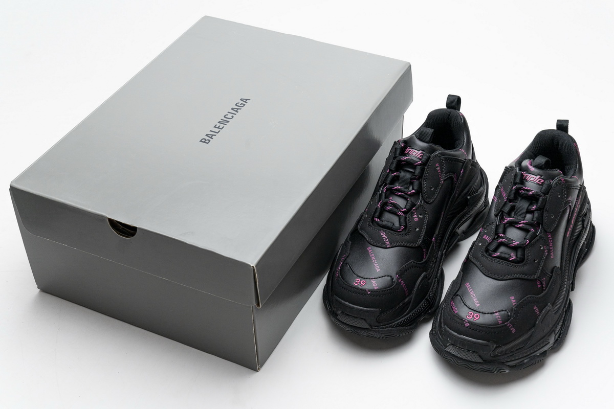 Ba***ci*ga Triple S Letter Black Pink   524039 W2FA1 7635