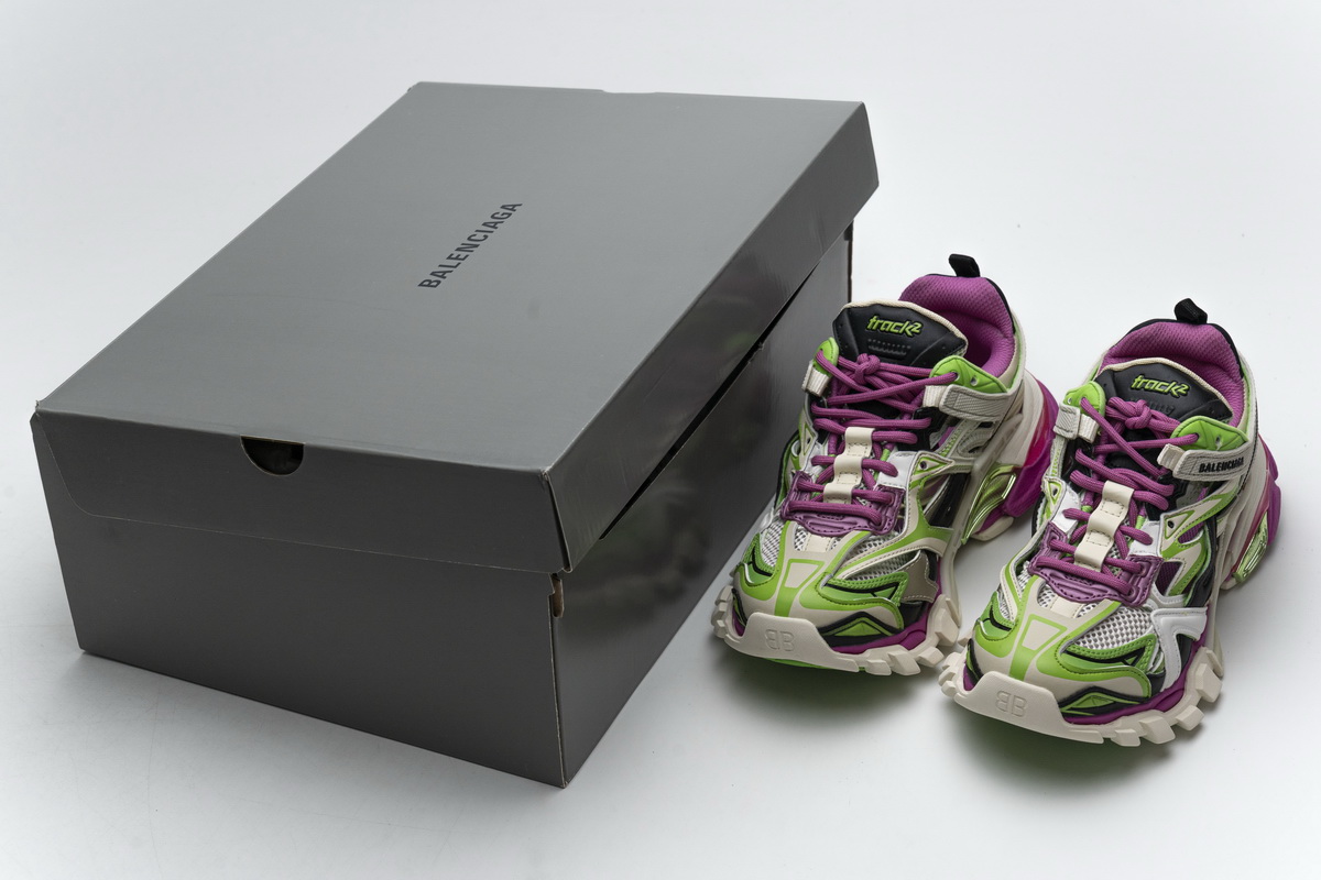Ba***ci*ga Track 2 Sneaker White Green Pink   568615 W2GN3 9199