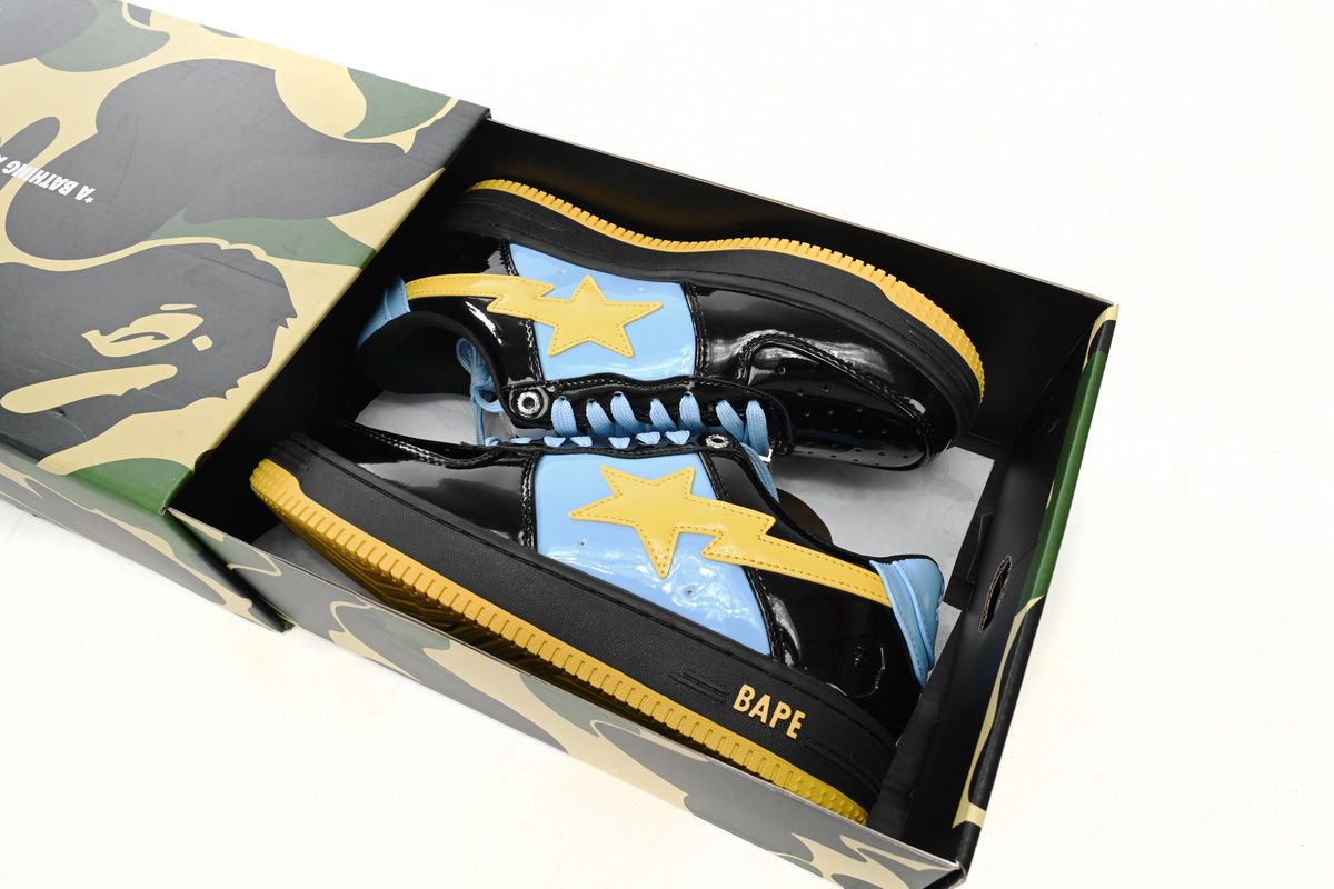 A Bathing Ape Bape Sta Low Black, Blue, And Yellow 1H20 191 046