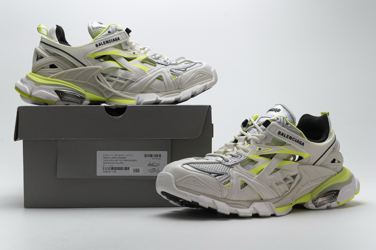 Ba***ci*ga Track 2 Sneaker White Fluo Yellow   568515 W2ON3 9073