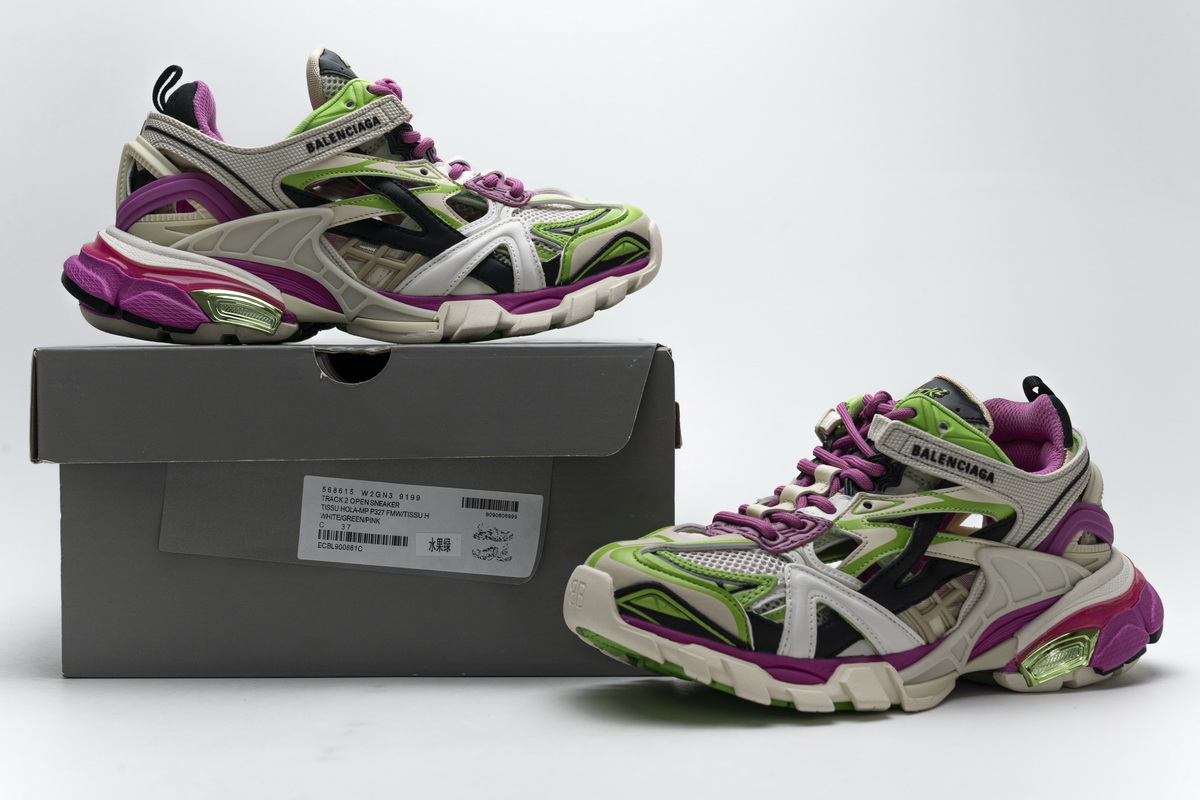 Ba***ci*ga Track 2 Sneaker White Green Pink   568615 W2GN3 9199