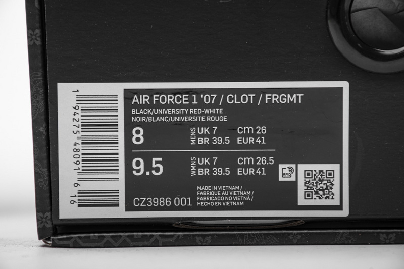 Fragment Clot x Nike Air Force 1 PRM Black  CZ3986-001