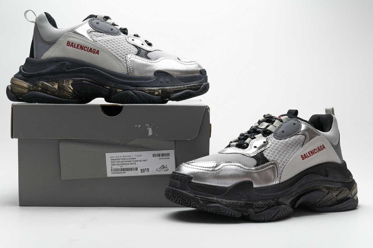 Ba***ci*ga Triple S Black Silver  541624 W09E1 7320