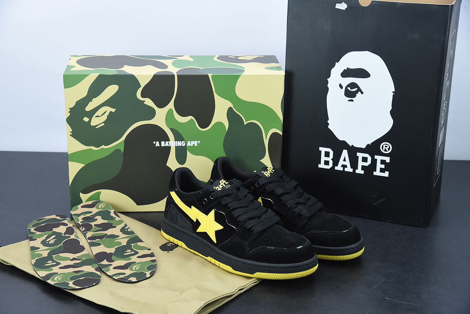 A Bathing Ape Sk8 Sta Black Electric Yellow 1G701090005