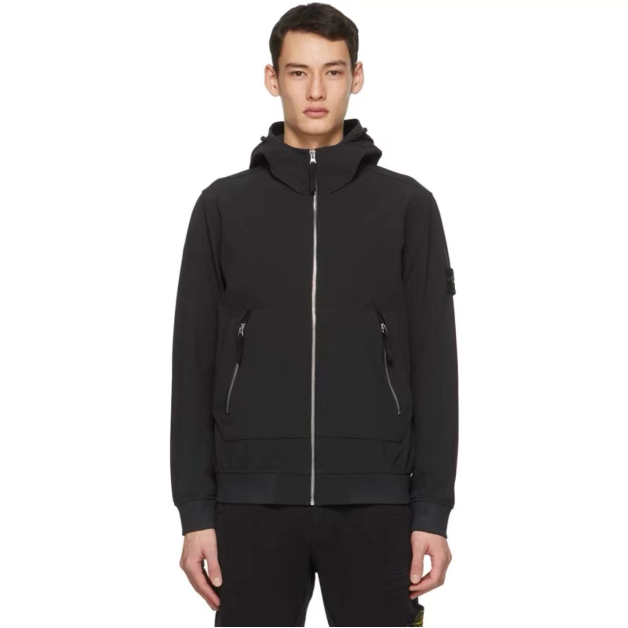 Stone Island Light Soft Shell-r Hooded Jacket Black