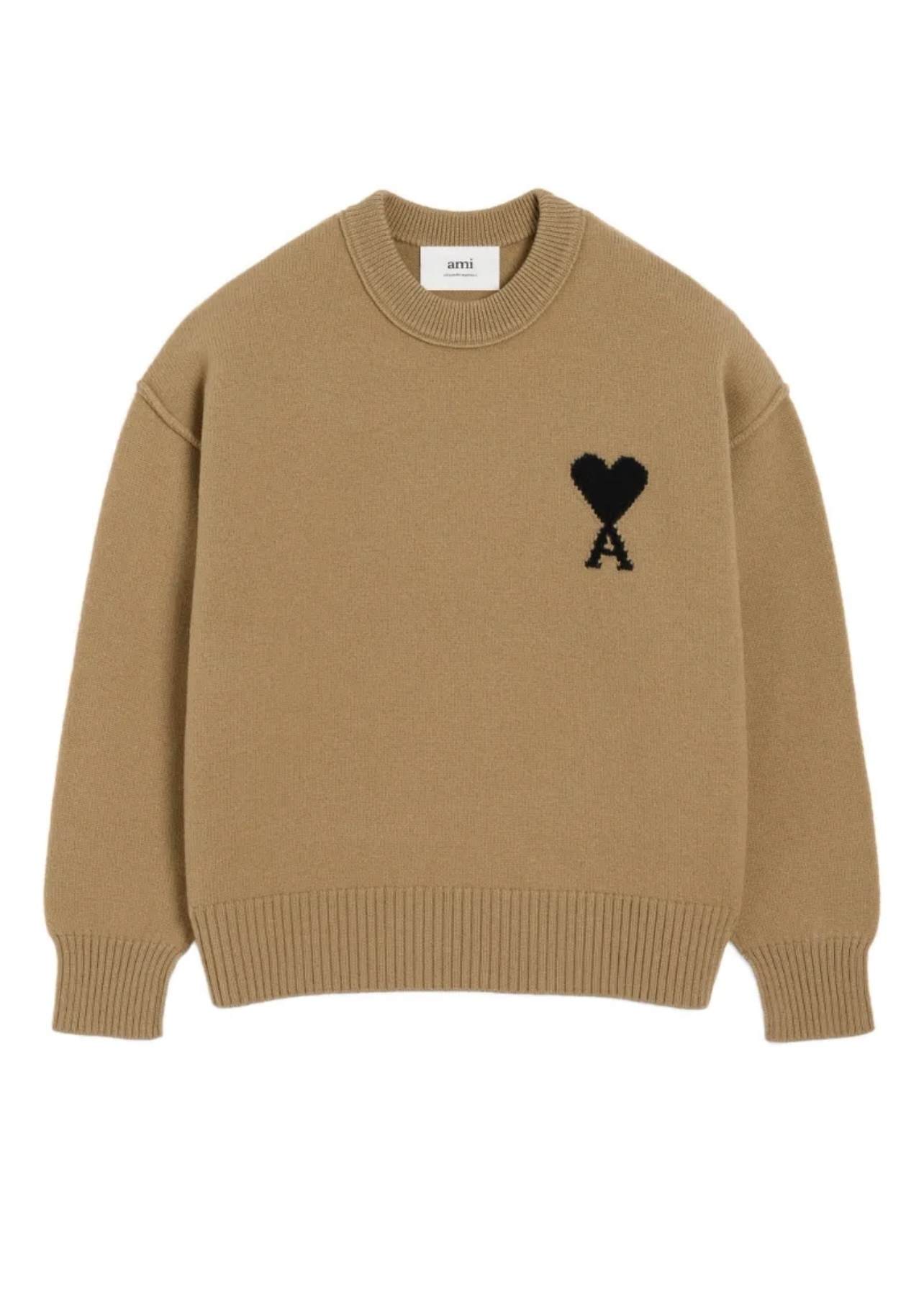 AMI Paris Ami De Coeur Crew-Neck Wool Sweater Brown