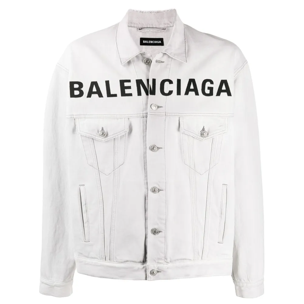 Balenciaga Front Logo Denim Jacket Cement