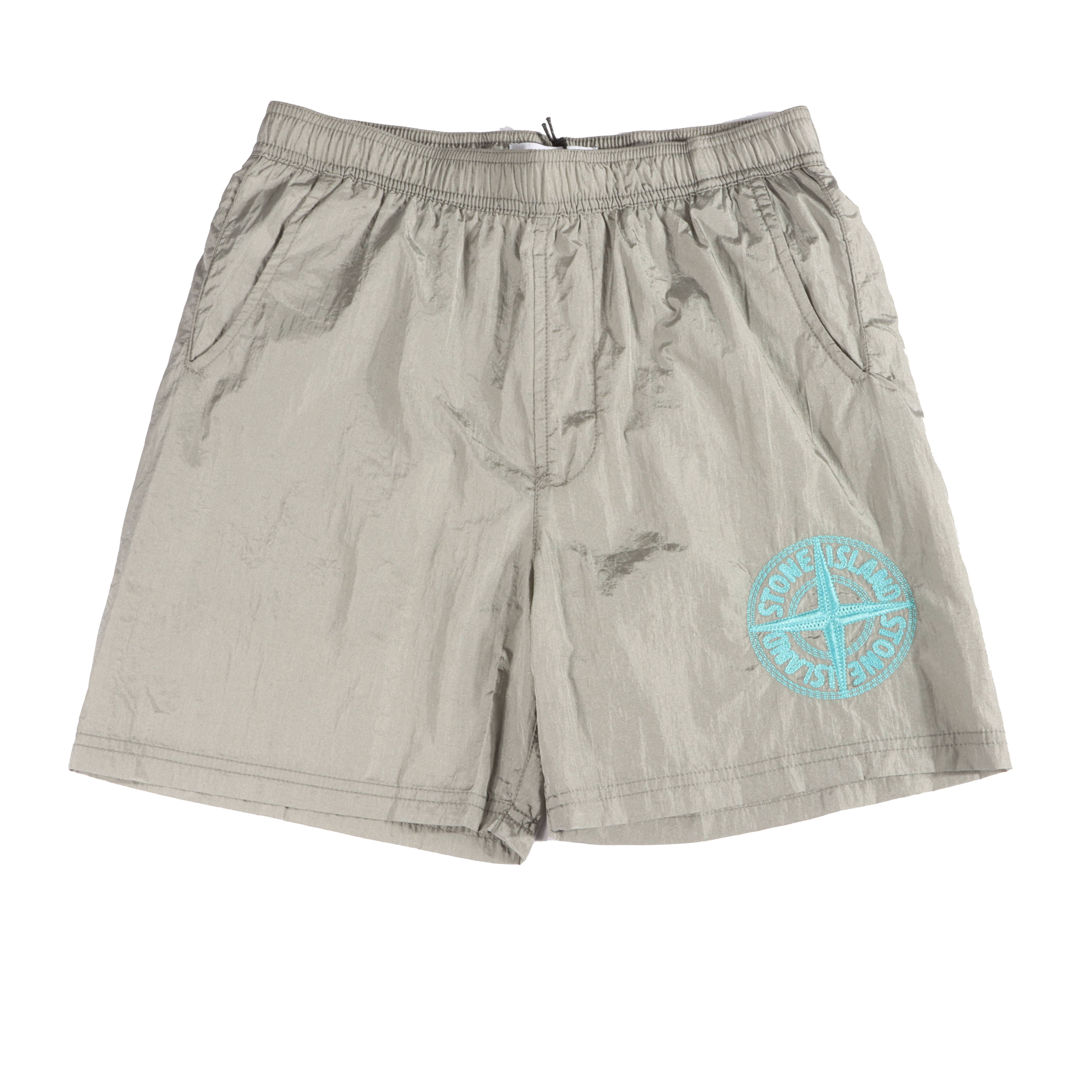 Stone Island Compass-badge Crinkled Shorts Grey