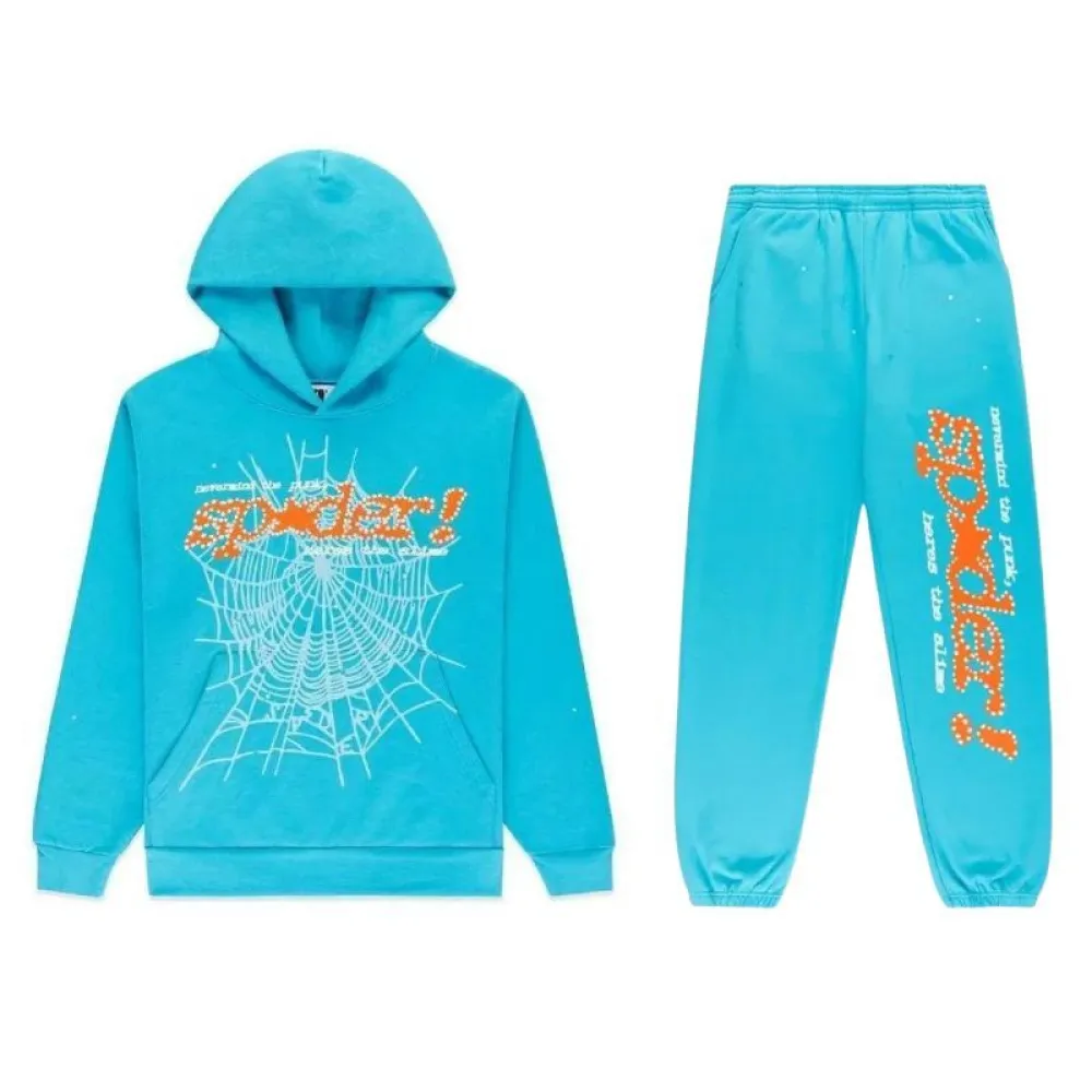 Sp5der Punk V2 Hoodie Cyan Tracksuit