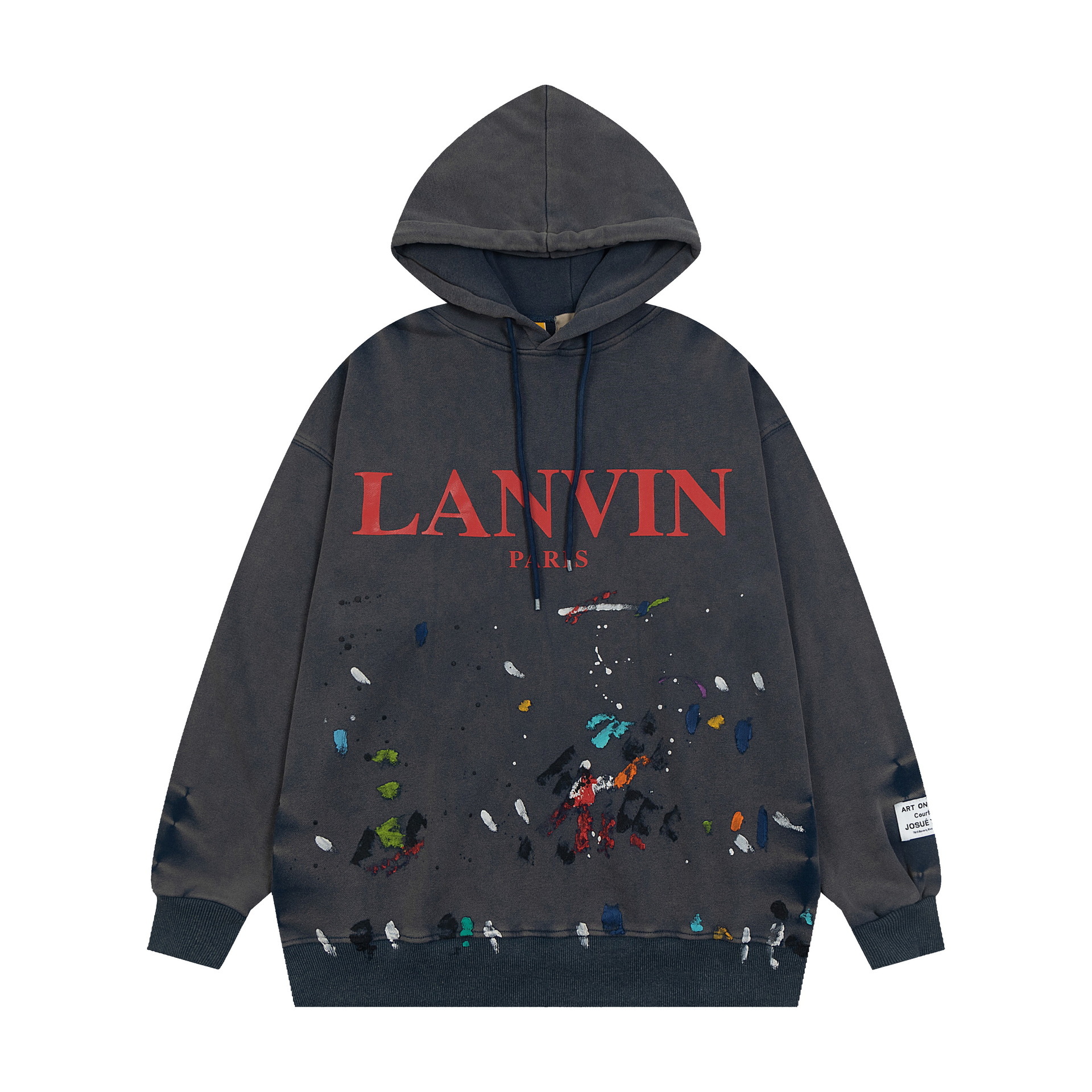 Lanvin x Gallery Dept. Logo Hoodie With A Worn Effect And Paint Marks Navy Blue