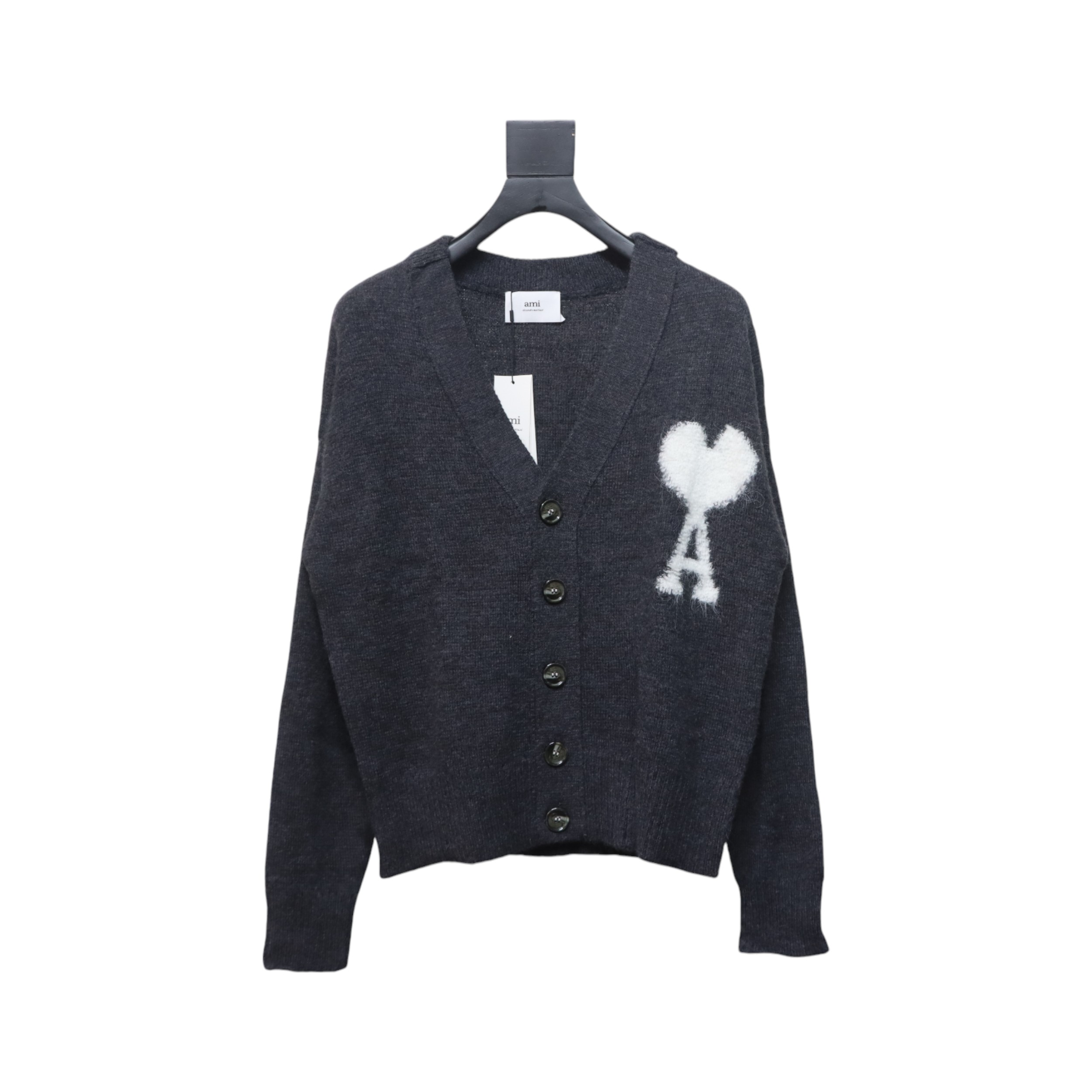 AMI Paris Ami de Coeur Cardigan Dark Grey