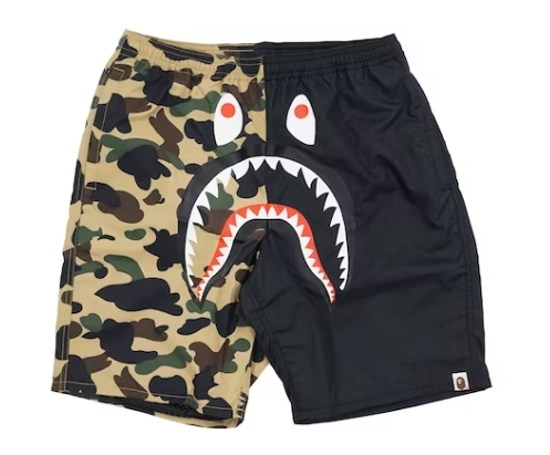 BAPE Half 1st Camo Shark Beach Shorts Black/Yellow