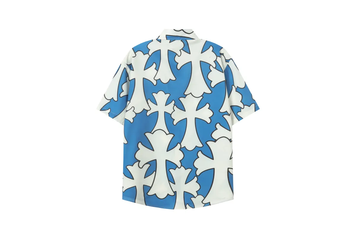 Chrome Hearts Cross Silk Shirt & Shorts Set Blue