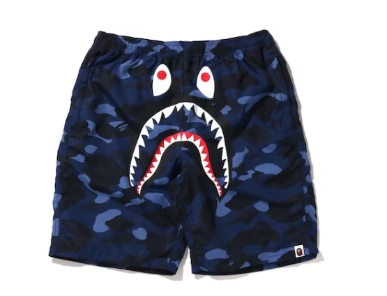BAPE Color Camo Shark Beach Shorts Navy