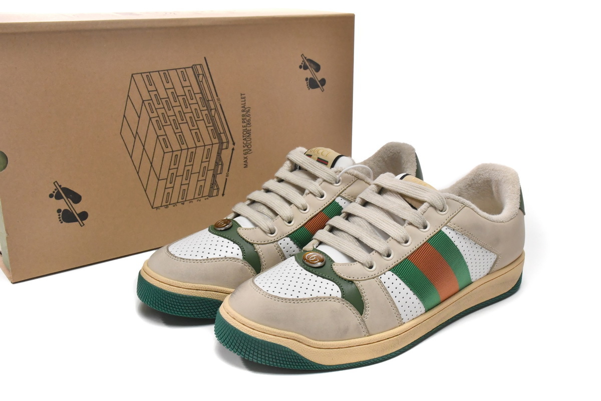 Gucci Women's Screener Distressed Green Orange Off-White 570442 0YI20 9582