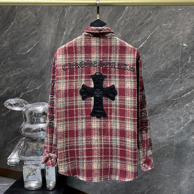Chrome Hearts CH Flannel Navy Blue and Red