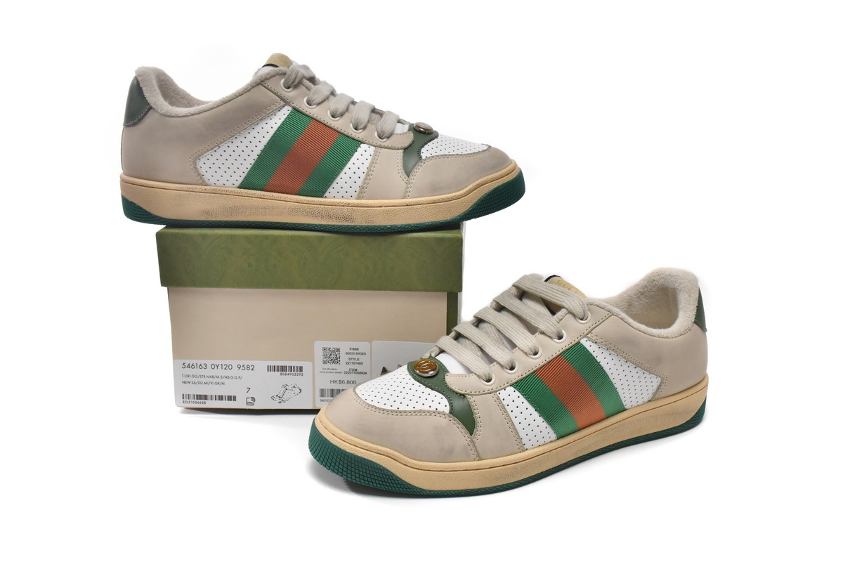 Gucci Women's Screener Distressed Green Orange Off-White 570442 0YI20 9582