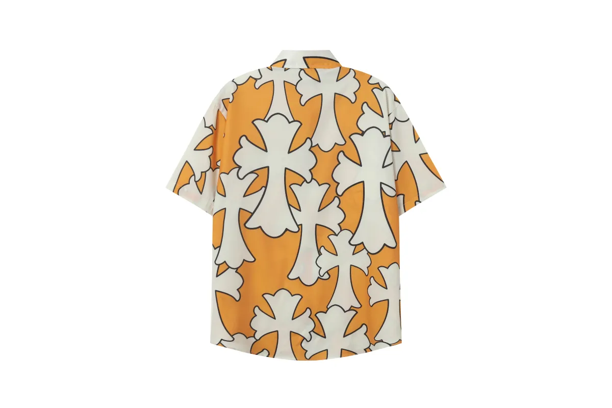 Chrome Hearts Cross Silk Shirt & Shorts Set Orange White