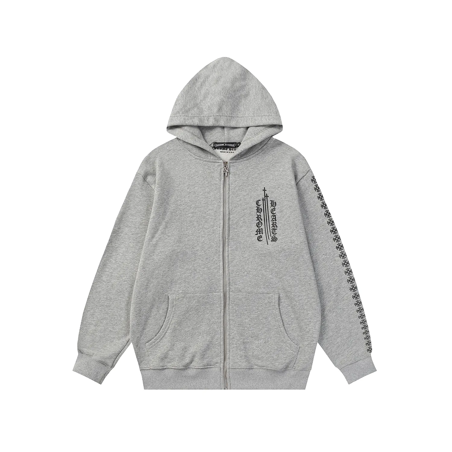 Chrome Hearts Logo Grey Zip Up Hoodie