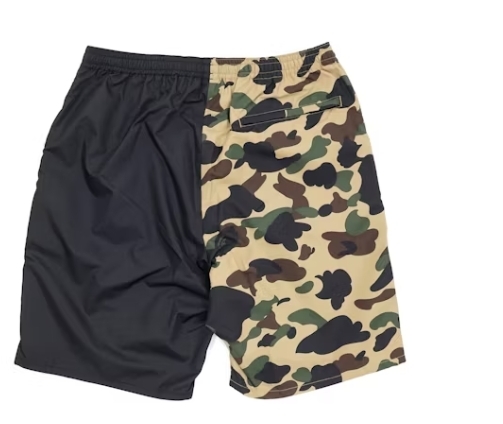 BAPE Half 1st Camo Shark Beach Shorts Black/Yellow