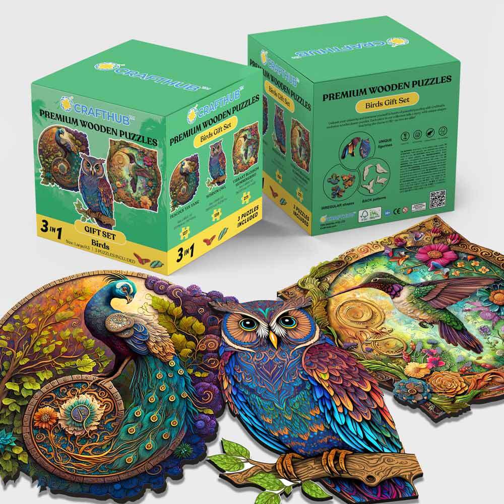 3-Pack Bird Species - Wooden Jigsaw Puzzle Gift Set