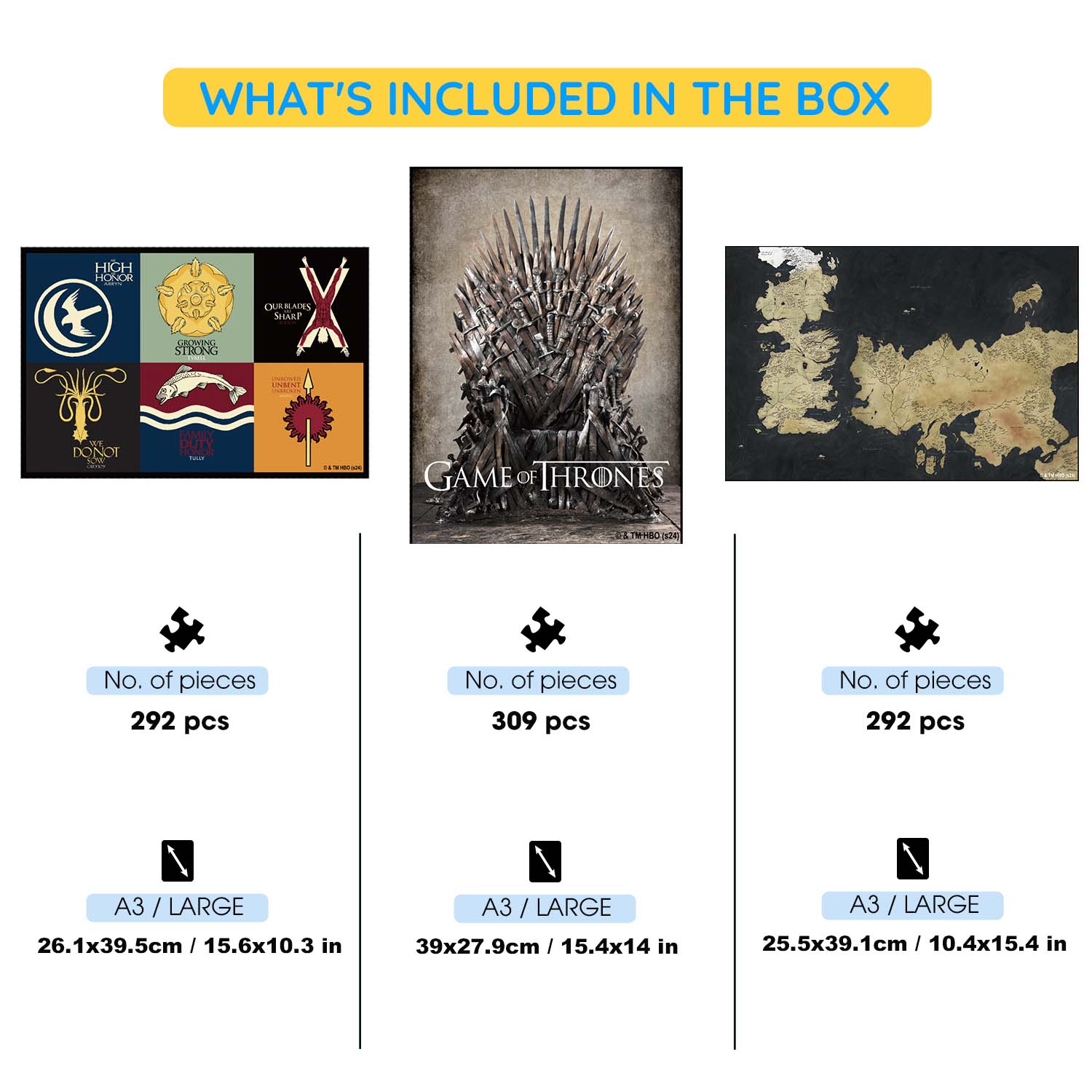 3-Pack GAME OF THRONES™ - Wooden Jigsaw Puzzle Gift Set