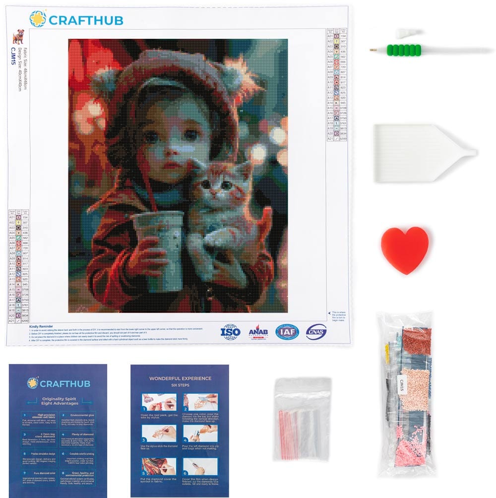 Cute Girl and Kitten - Diamond Painting Kit