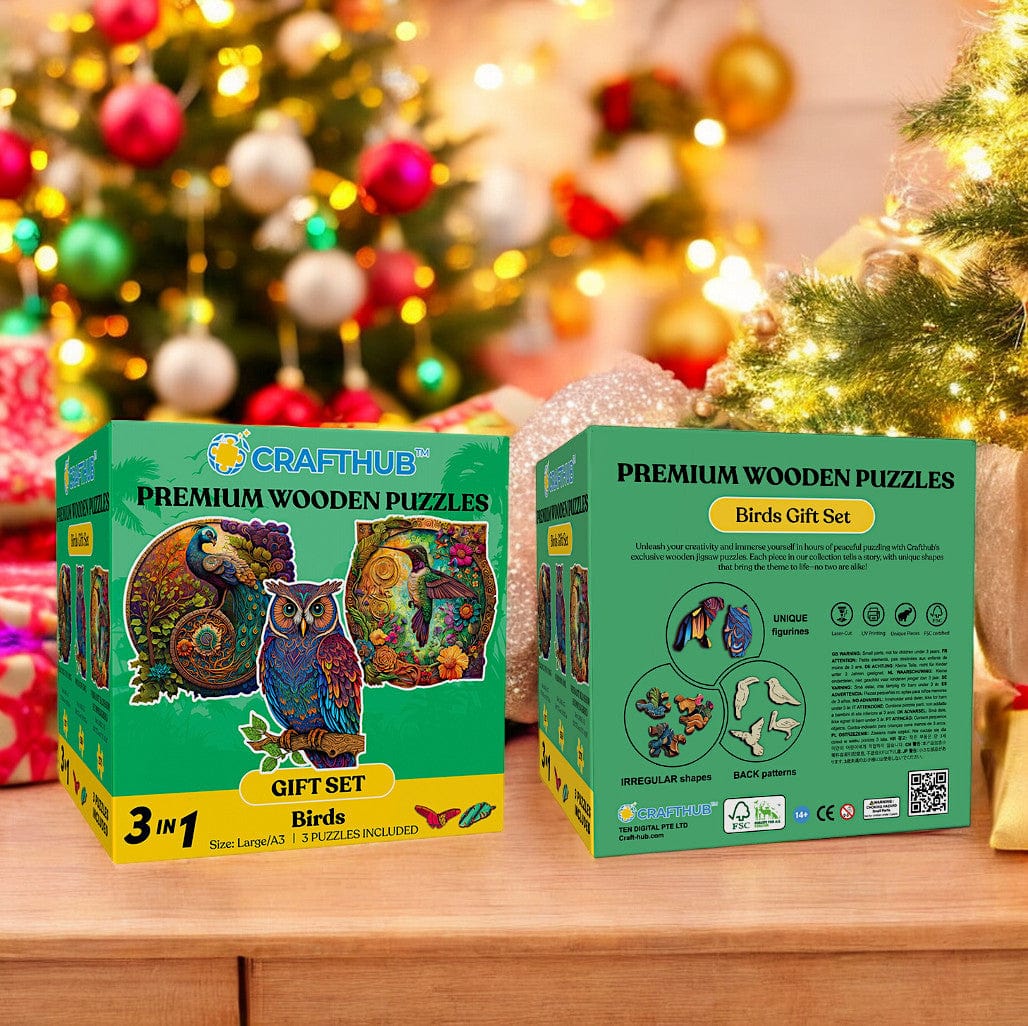 3-Pack Bird Species - Wooden Jigsaw Puzzle Gift Set