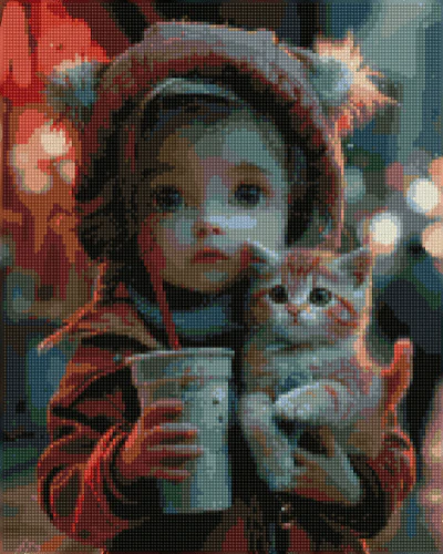 Cute Girl and Kitten - Diamond Painting Kit