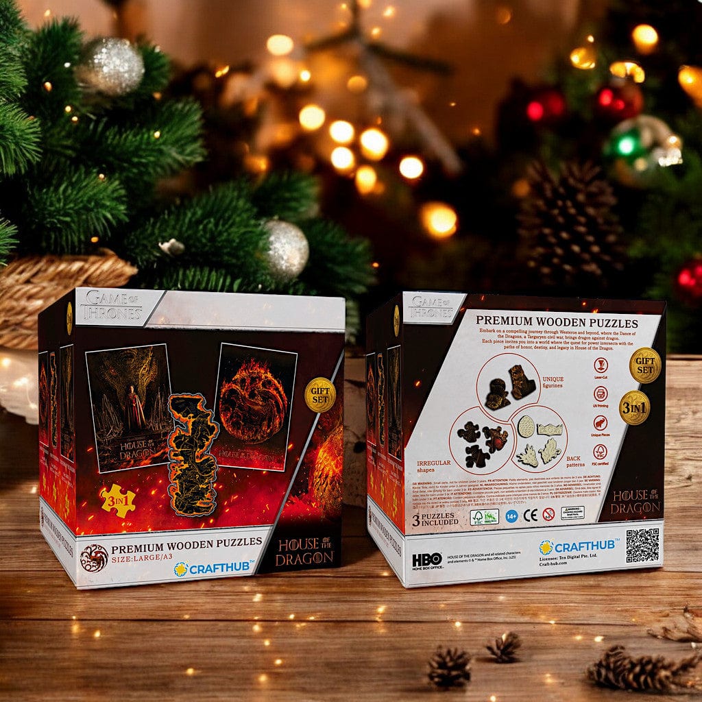 3-Pack HOUSE OF THE DRAGON™ - Wooden Jigsaw Puzzle Gift Set + Extra $15 Off