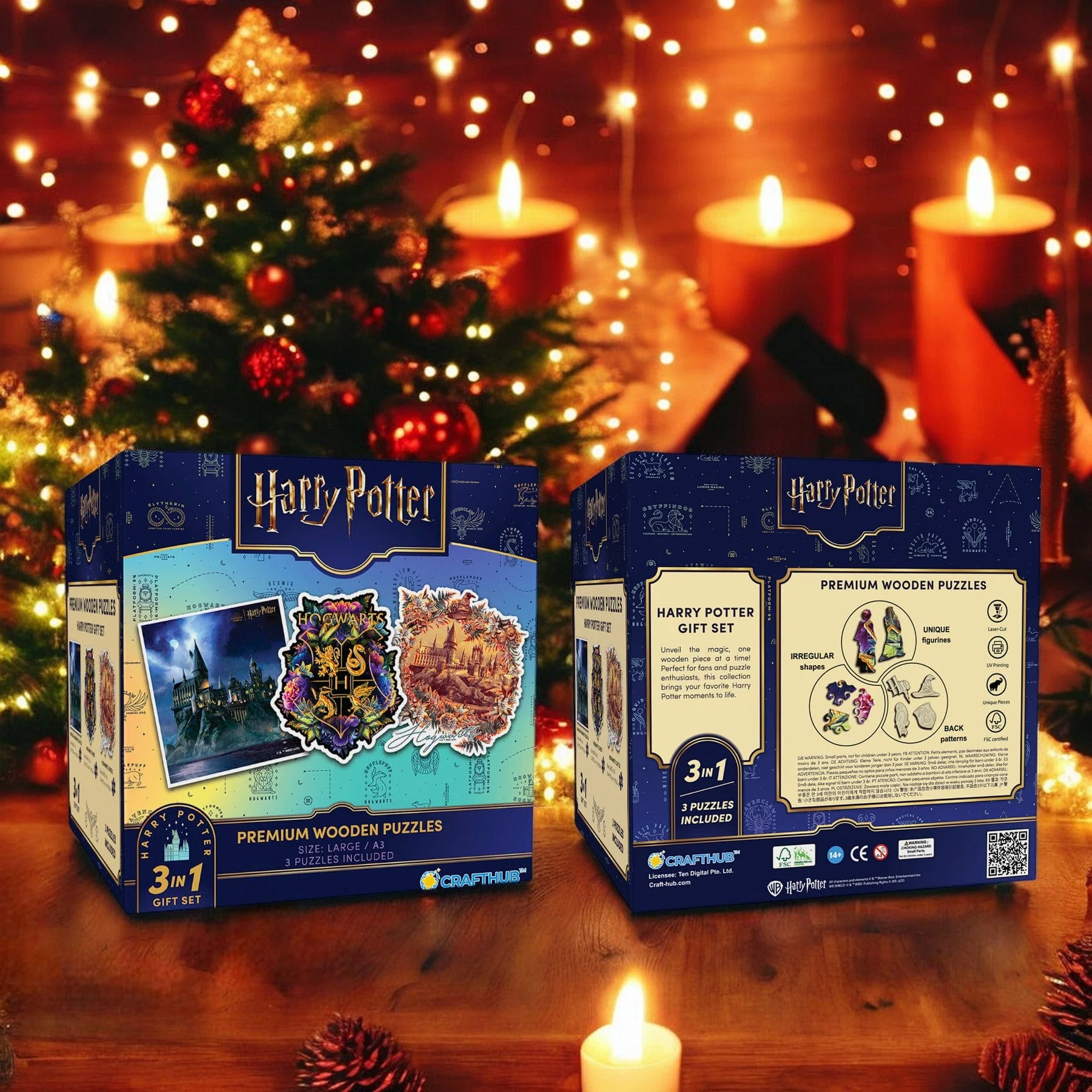 3 x A3 Size L Wooden Jigsaw Puzzles + Gift Box
