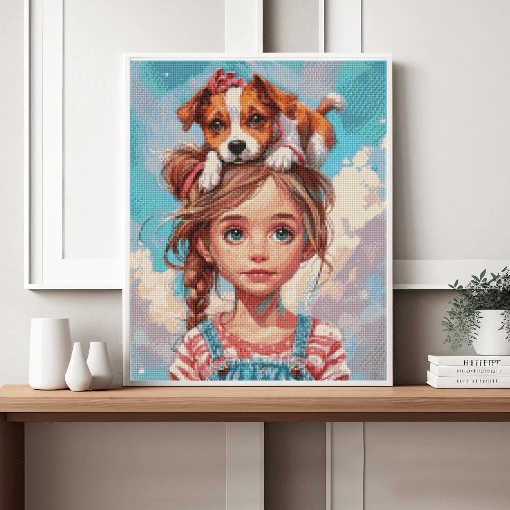 Girl with Puppy Hat - Diamond Painting Kit
