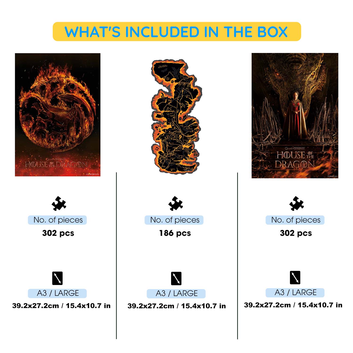 3-Pack HOUSE OF THE DRAGON™ - Wooden Jigsaw Puzzle Gift Set + Extra $15 Off