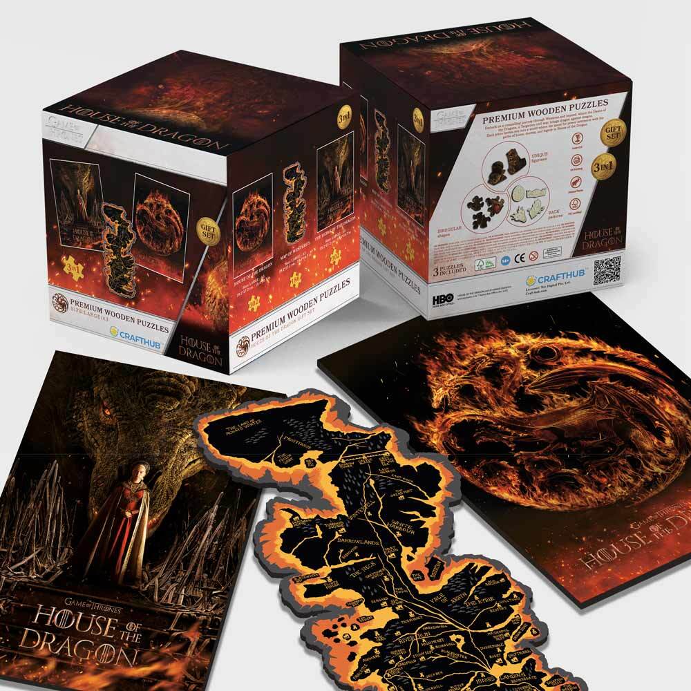 3-Pack HOUSE OF THE DRAGON™ - Wooden Jigsaw Puzzle Gift Set + Extra $15 Off