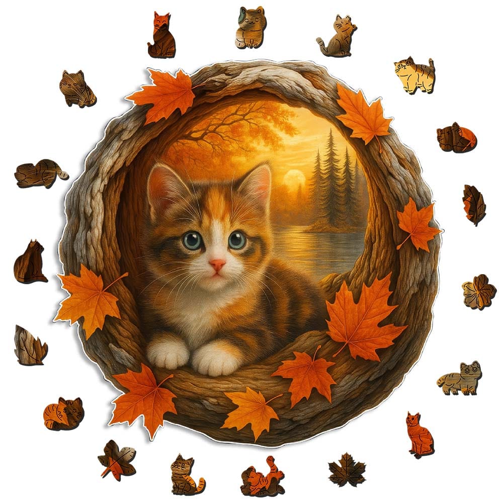 Autumn Kitten - Wooden Jigsaw Puzzle